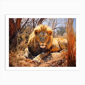 African Lion Resting Realism Painting 4 Art Print