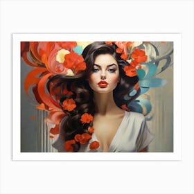 Woman With Flowers In Her Hair 3 Art Print