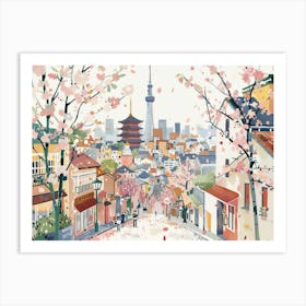 Tokyo Streets Sakura Landscape Watercolour Art Print