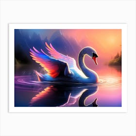 Swan Swimming Lake - Wild Bird Painting Artwork 93 Art Print