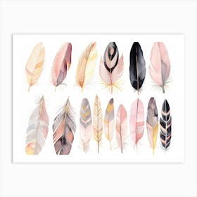 Watercolor Feathers 3 Art Print