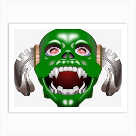 Green Skull With Headphones Art Print