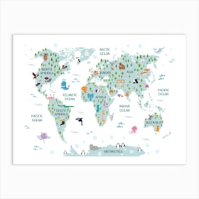 Animal World Map Art Print