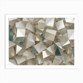 Abstract Composition Of White And Teal Geometric Shapes Resembling Crystals, Creating A Futuristic And Luxurious Background Art Print