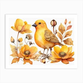 Yellow Bird Watercolor Painting Art Print