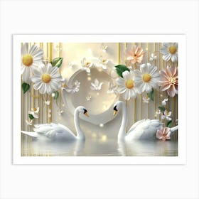 Swans And Flowers Art Print