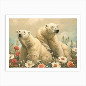 Floral Animal Illustration Polar Bear 2 Art Print