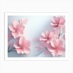 Pink Flowers On White Background Art Print