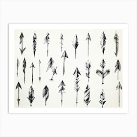 Black And White Abstract Watercolor Illustration Of A Diverse Collection Of Hand Drawn Arrows And Po (2) Art Print