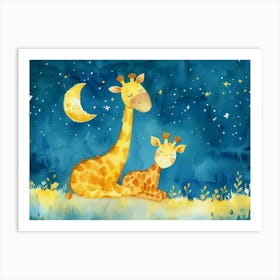 Giraffes At Night Art Print