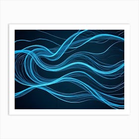 Abstract Image Of Flowing, Blue Lines Creating A Dynamic And Abstract Pattern Against A Dark Background Art Print