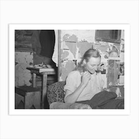 Mrs, Faro Caudill Patching Her Husband S Trousers, Pie Town, New Mexico By Russell Lee Art Print
