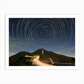 Star Trails Over A Mountain Art Print