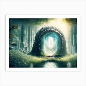 Portal with angel in the forest Art Print