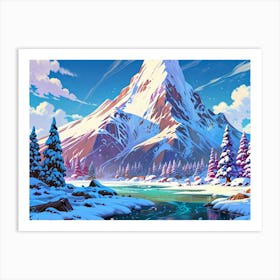 Snowy Mountain Landscape Art Print