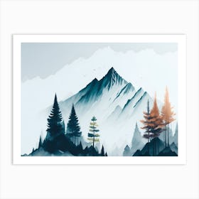 Mountain And Forest In Minimalist Watercolor Horizontal Composition 356 Art Print