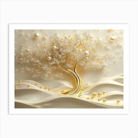 3d Golden Tree with Pearl Art Print