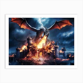 Dragon Breath Attack Castle - Poster Art Art Print