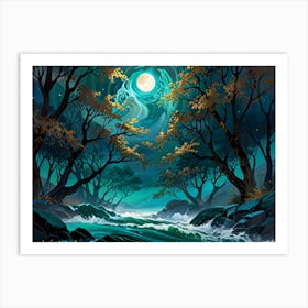 Moonlight Over The River Art Print