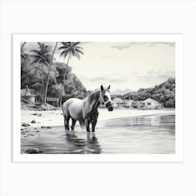 A Horse Oil Painting In Matira Beach, Bora Bora, Landscape 4 Art Print
