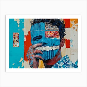 'Davids Face in Blue and Red' Collage Art Print