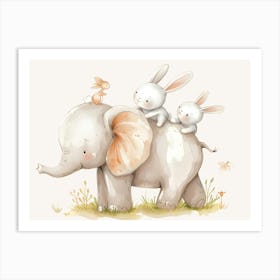 Baby Elephant And Bunnies Kids and Nursery Art Print