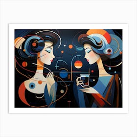 Two Women Drinking Coffee Art Print