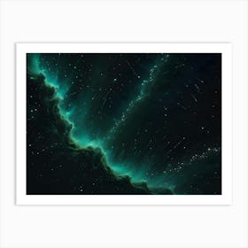 A Nebula In Space With A Green Glow And A Scattering Of Stars In A Dark, Vast Expanse Art Print