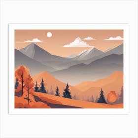 Misty mountains horizontal background in orange tone 166 Art Print