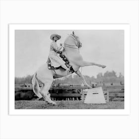 Woman Riding A Horse, Western Aesthetic, Vintage Black and White Old Photo 1 Art Print