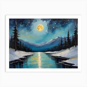 Starry Moonlit River Night Art Print