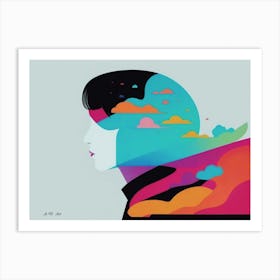 Disappearing Memories Women Silhouette With Clouds - Vivid Color Illustration On White Background Art Print