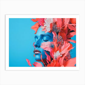 Flower Painting Blue and Red Face Art Print