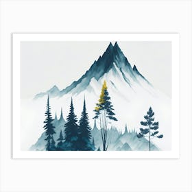 Mountain And Forest In Minimalist Watercolor Horizontal Composition 273 Art Print