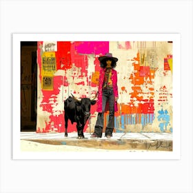 Pet Bull Model 5 - Woman And Bull Art Print