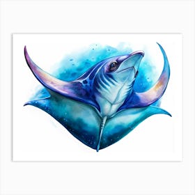 Watercolor Painting Of Manta Ray Art Print