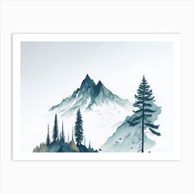 Mountain And Forest In Minimalist Watercolor Horizontal Composition 165 Art Print