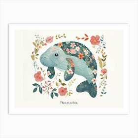 Little Floral Manatee 3 Poster Art Print