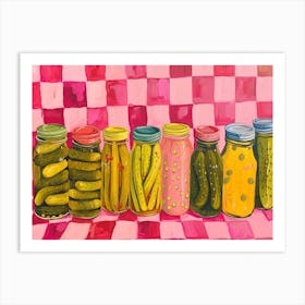 Pickles In A Jar Pink Checkerboard 3 Art Print