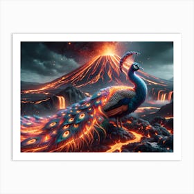 Volcano-Peacock Fantasy Art Print
