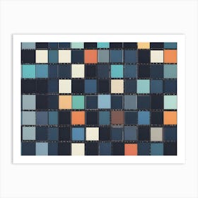 A Repeating Pattern Of Colorful Rectangles In Shades Of Blue, Teal, Orange, And White Art Print