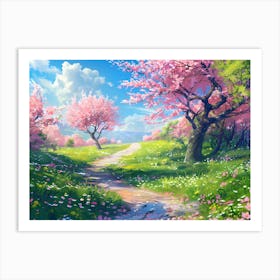 Cherry Blossoms And Path Art Print