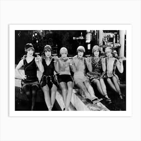 Flapper Girls Drinking Champagne, Vintage Black and White Old Photo Art Print