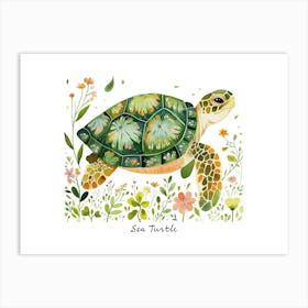 Little Floral Sea Turtle 4 Poster Art Print