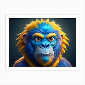 Blue And Yellow Monkey With Fur Art Print