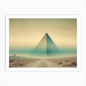 A Surreal Image Of A Desert Landscape With A Lone Tree And A Dirt Road Leading To A Large, Geometric Pyramid, Evoking A Sense Of Mystery, Adventure, And The Unknown Art Print