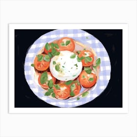 A Plate Of Caprese Salad, Top View Food Illustration, Landscape 3 Art Print