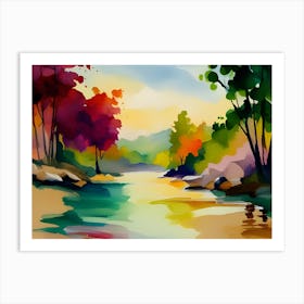 Watercolor Of A River Art Print