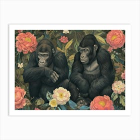 Floral Animal Illustration Gorilla 1 Art Print