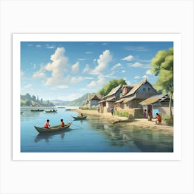 Village On The River paintings art print Art Print